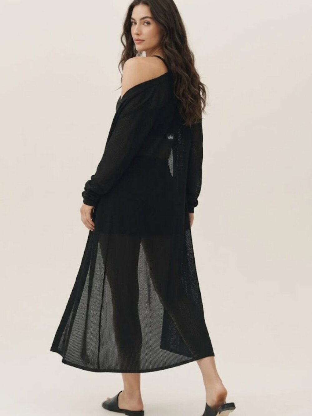 ALO Yoga Silk Cashmere Heatwave Long Cardigan Black L NWT - Picture 2 of 11